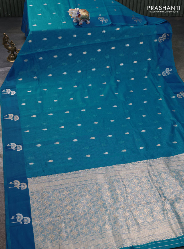 Art kota saree cs blue with zari woven buttas and zari woven floral butta border