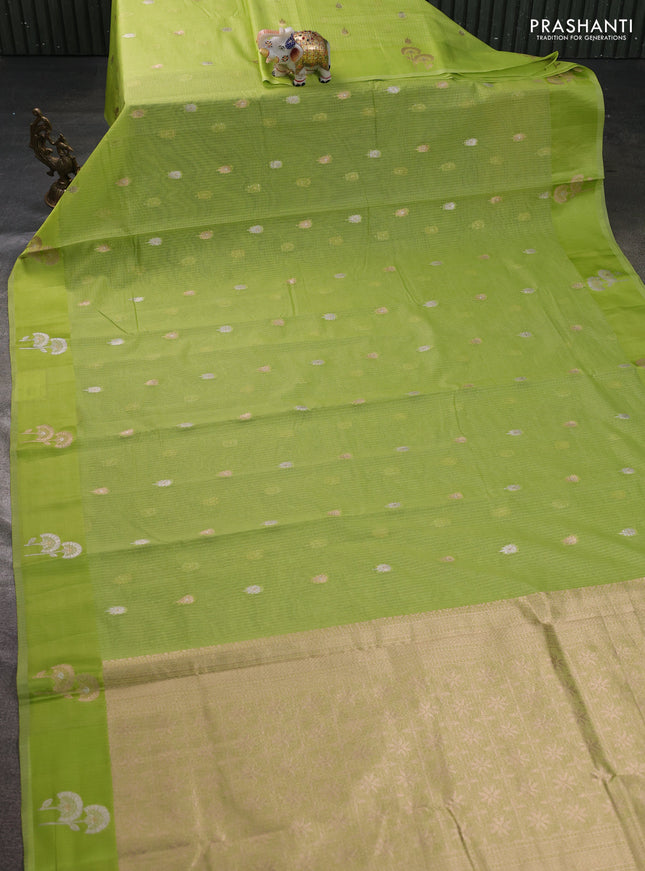 Art kota saree light green with zari woven buttas and zari woven floral butta border