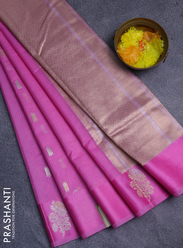 Art kota saree light pink with zari woven buttas and zari woven floral butta border