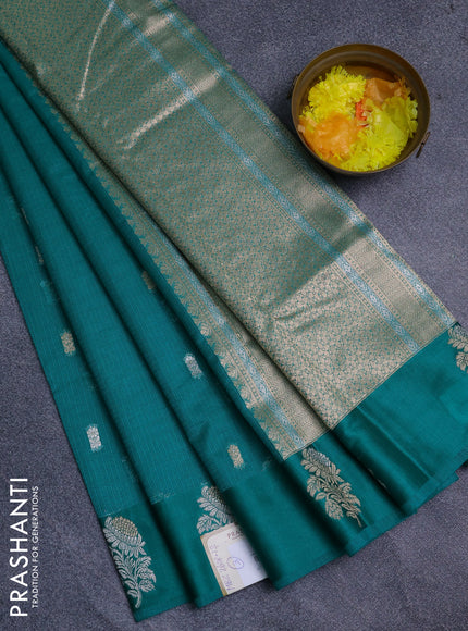 Art kota saree teal green with zari woven buttas and zari woven floral butta border