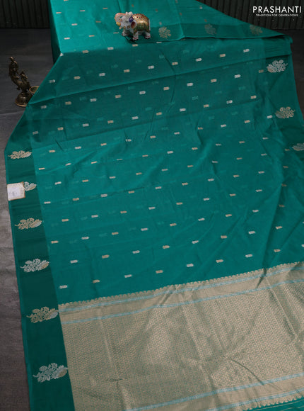 Art kota saree teal green with zari woven buttas and zari woven floral butta border