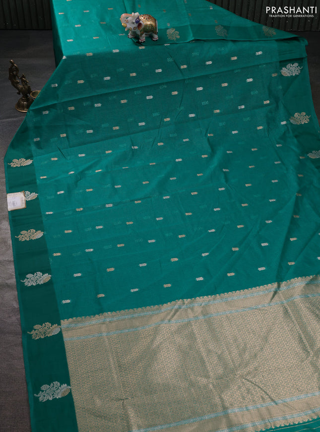 Art kota saree teal green with zari woven buttas and zari woven floral butta border