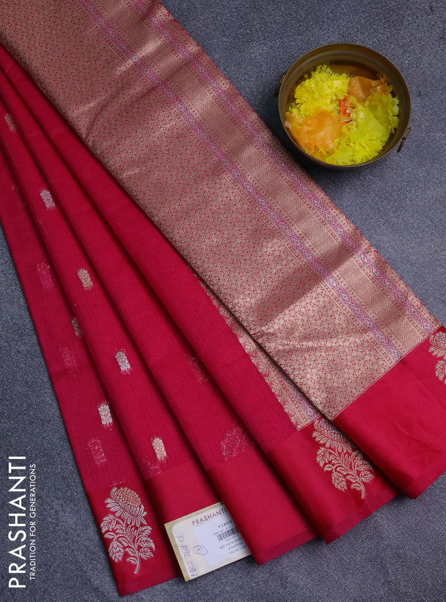 Art kota saree dark pink with zari woven buttas and zari woven floral butta border