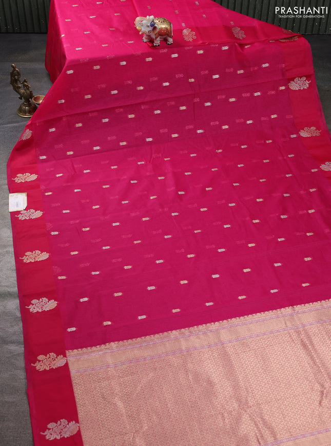 Art kota saree dark pink with zari woven buttas and zari woven floral butta border