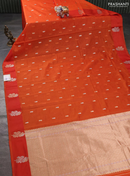 Art kota saree rustic orange with zari woven buttas and zari woven floral butta border