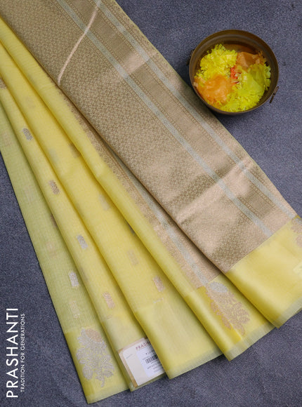 Art kota saree pale yellow with zari woven buttas and zari woven floral butta border