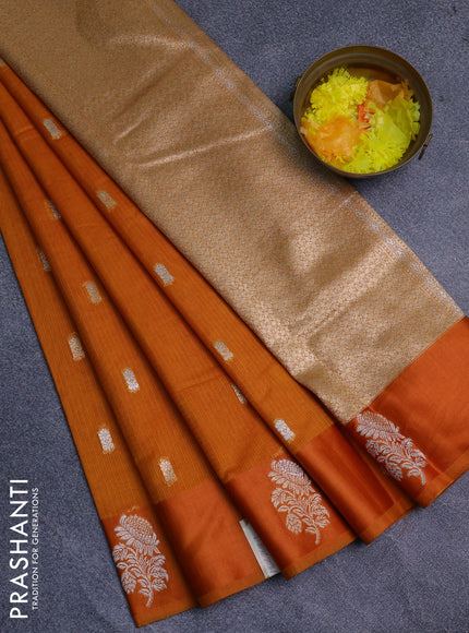 Art kota saree dark mustard with zari woven buttas and zari woven floral butta border
