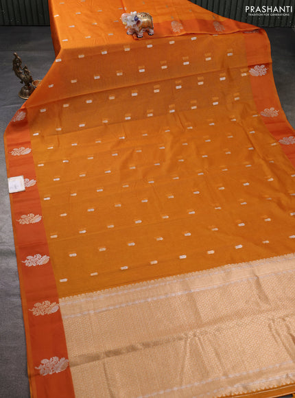 Art kota saree dark mustard with zari woven buttas and zari woven floral butta border