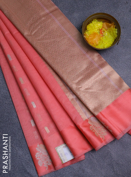 Art kota saree peach shade with zari woven buttas and zari woven floral butta border