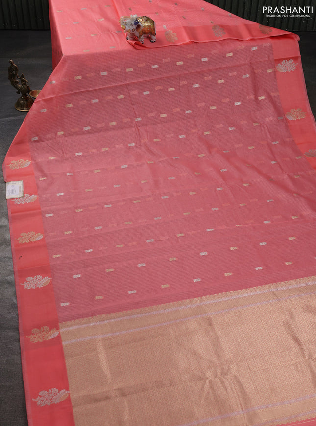 Art kota saree peach shade with zari woven buttas and zari woven floral butta border