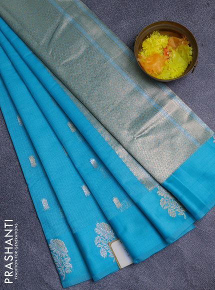 Art kota saree light blue with zari woven buttas and zari woven floral butta border