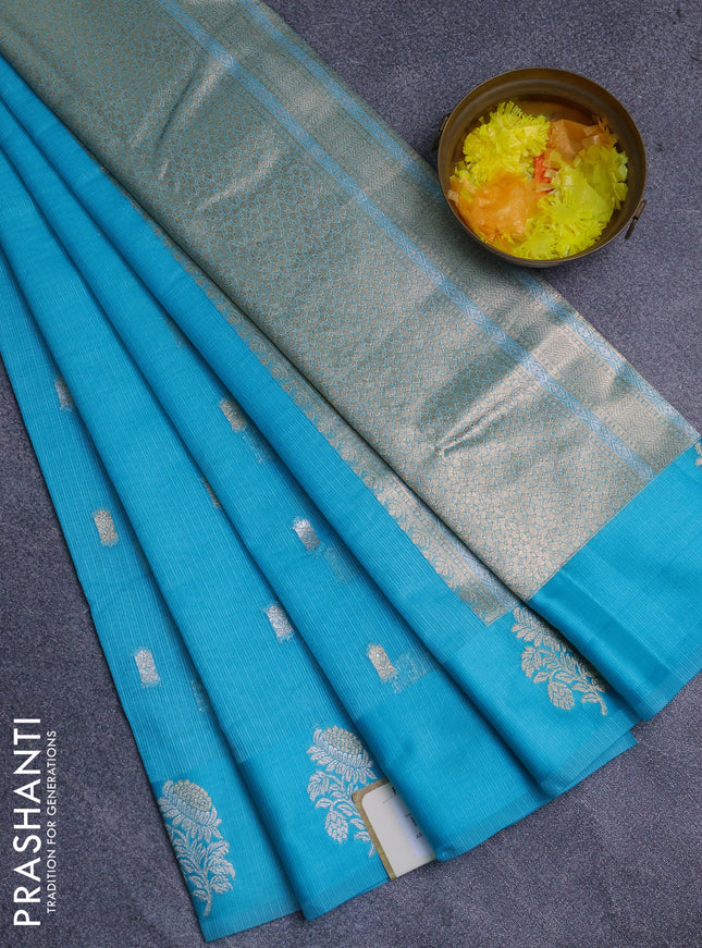 Art kota saree light blue with zari woven buttas and zari woven floral butta border