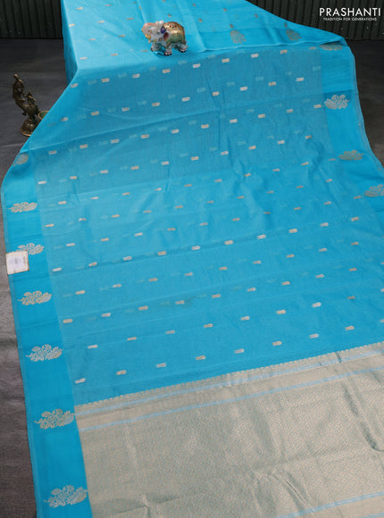 Art kota saree light blue with zari woven buttas and zari woven floral butta border