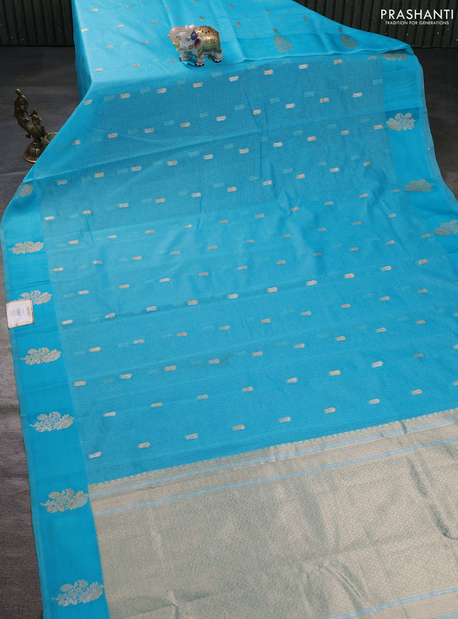Art kota saree light blue with zari woven buttas and zari woven floral butta border