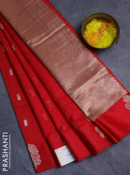 Art kota saree red with zari woven buttas and zari woven floral butta border