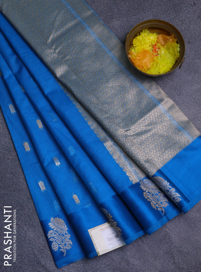 Art kota saree cs blue with zari woven buttas and zari woven floral butta border