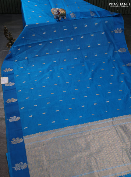 Art kota saree cs blue with zari woven buttas and zari woven floral butta border