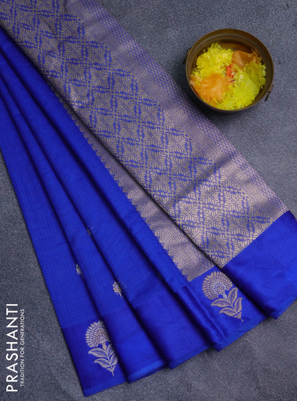 Art kota saree royal blue with silver & gold zari woven buttas and zari woven floral butta border