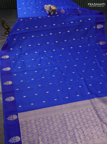 Art kota saree royal blue with silver & gold zari woven buttas and zari woven floral butta border