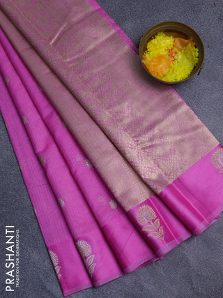 Art kota saree light pink with silver & gold zari woven buttas and zari woven floral butta border
