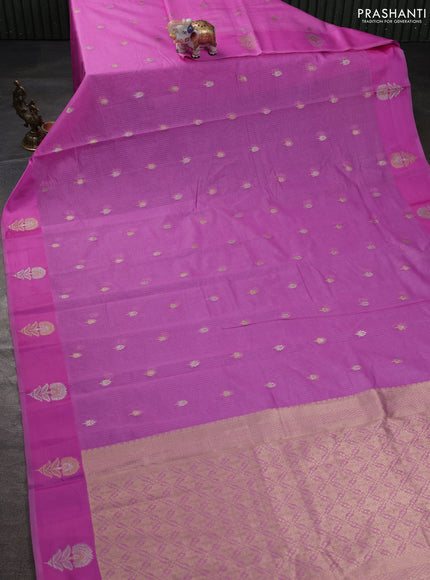 Art kota saree light pink with silver & gold zari woven buttas and zari woven floral butta border