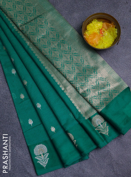 Art kota saree teal green with silver & gold zari woven buttas and zari woven floral butta border