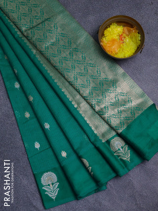 Art kota saree teal green with silver & gold zari woven buttas and zari woven floral butta border