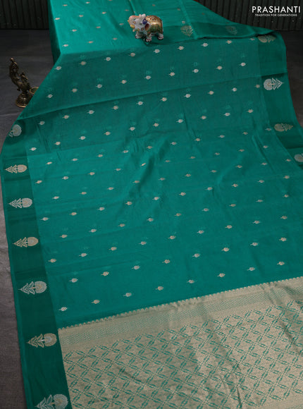 Art kota saree teal green with silver & gold zari woven buttas and zari woven floral butta border
