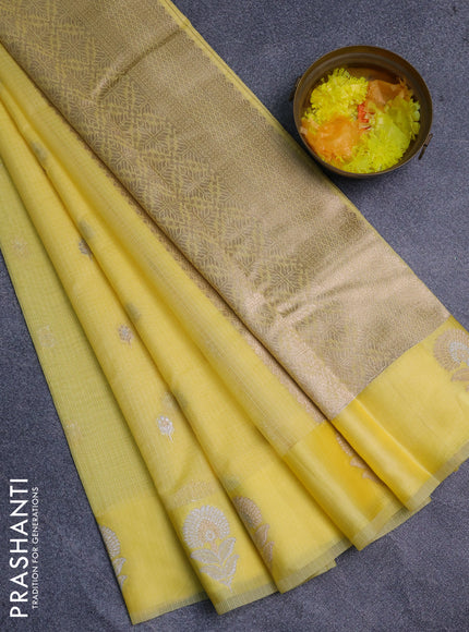 Art kota saree pale yellow with silver & gold zari woven buttas and zari woven floral butta border