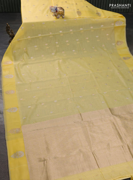 Art kota saree pale yellow with silver & gold zari woven buttas and zari woven floral butta border