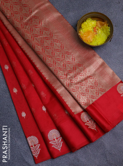 Art kota saree red with silver & gold zari woven buttas and zari woven floral butta border