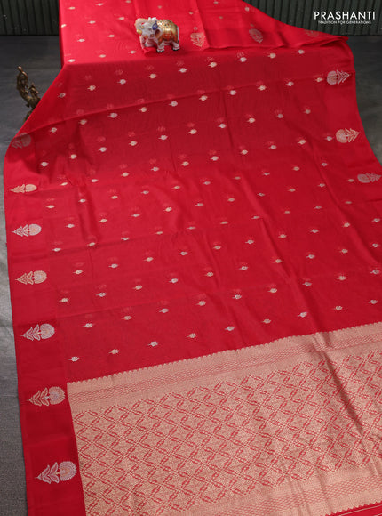 Art kota saree red with silver & gold zari woven buttas and zari woven floral butta border