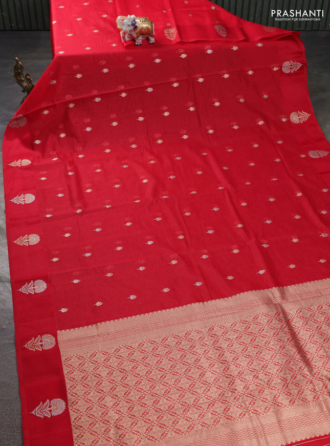Art kota saree red with silver & gold zari woven buttas and zari woven floral butta border