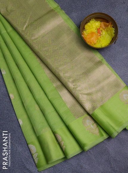 Art kota saree light green with silver & gold zari woven buttas and zari woven floral butta border