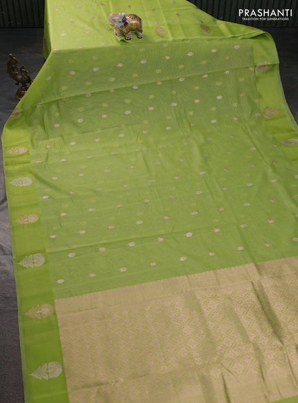 Art kota saree light green with silver & gold zari woven buttas and zari woven floral butta border