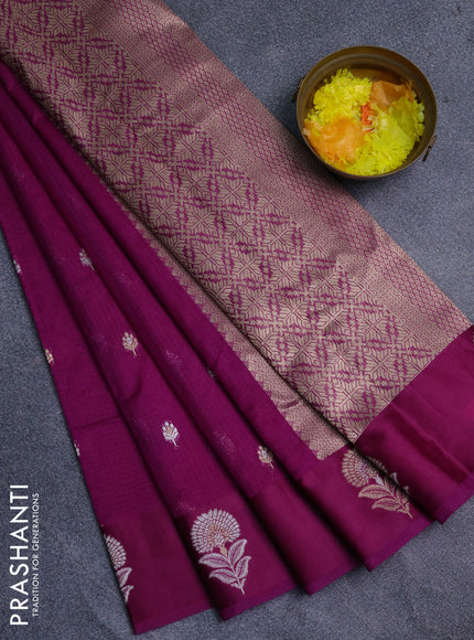 Art kota saree purple with silver & gold zari woven buttas and zari woven floral butta border