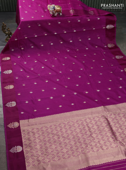 Art kota saree purple with silver & gold zari woven buttas and zari woven floral butta border