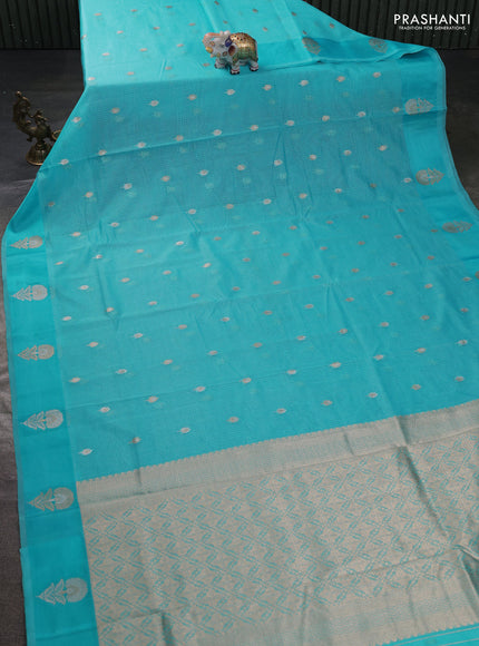 Art kota saree light blue with silver & gold zari woven buttas and zari woven floral butta border