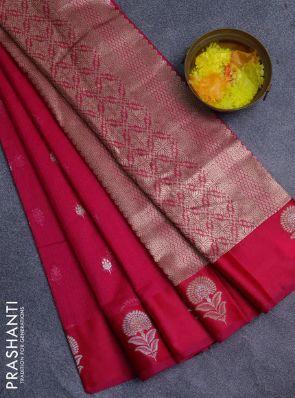 Art kota saree dark pink with silver & gold zari woven buttas and zari woven floral butta border