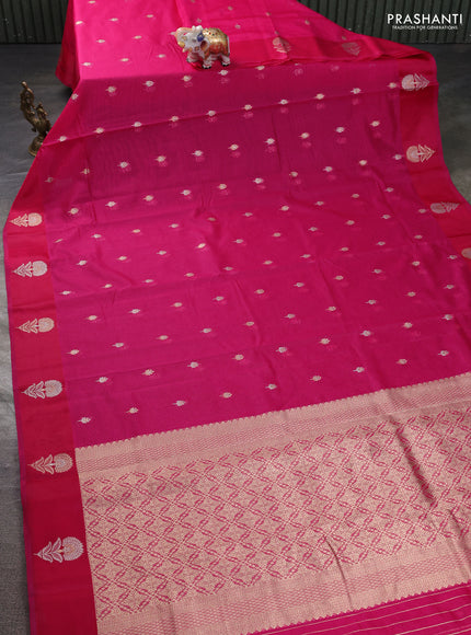 Art kota saree dark pink with silver & gold zari woven buttas and zari woven floral butta border