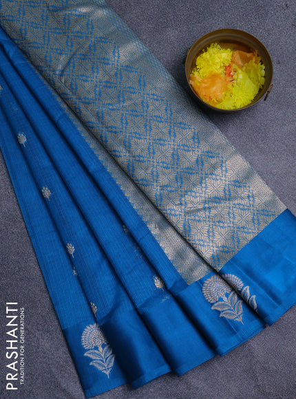 Art kota saree cs blue with silver & gold zari woven buttas and zari woven floral butta border