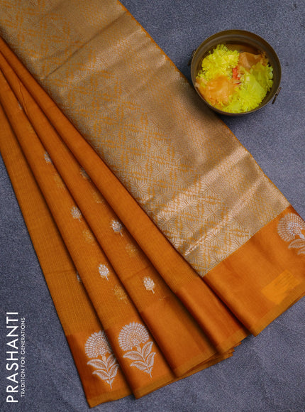 Art kota saree dark mustard with silver & gold zari woven buttas and zari woven floral butta border