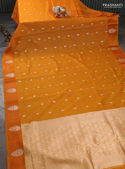 Art kota saree dark mustard with silver & gold zari woven buttas and zari woven floral butta border