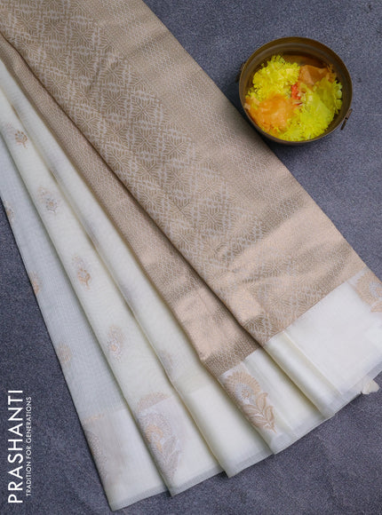 Art kota saree cream with silver & gold zari woven buttas and zari woven floral butta border