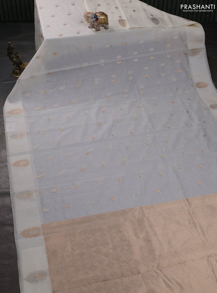 Art kota saree cream with silver & gold zari woven buttas and zari woven floral butta border
