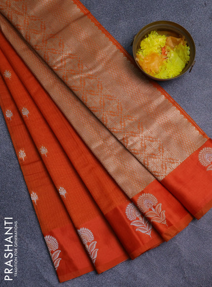 Art kota saree rustic orange with silver & gold zari woven buttas and zari woven floral butta border