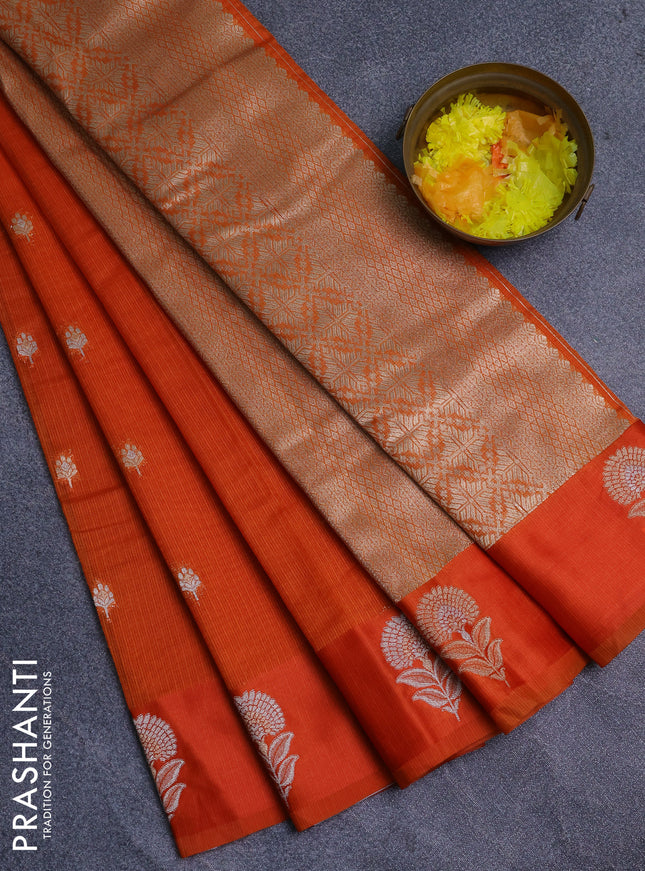 Art kota saree rustic orange with silver & gold zari woven buttas and zari woven floral butta border