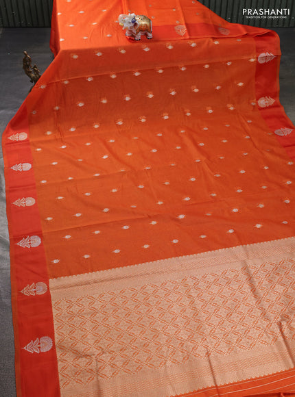 Art kota saree rustic orange with silver & gold zari woven buttas and zari woven floral butta border
