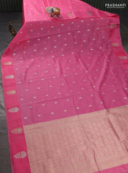Art kota saree peach pink with silver & gold zari woven buttas and zari woven floral butta border
