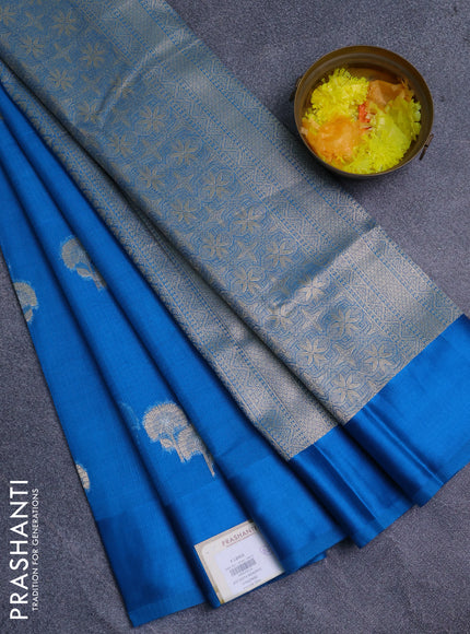Art kota saree cs blue with zari woven floral buttas and satin border